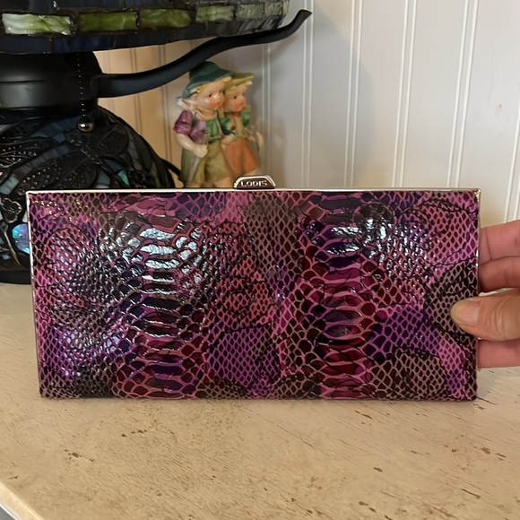 NWT LODIS snake embossed leather fully framed clutch wallet - Picture 1 of 10